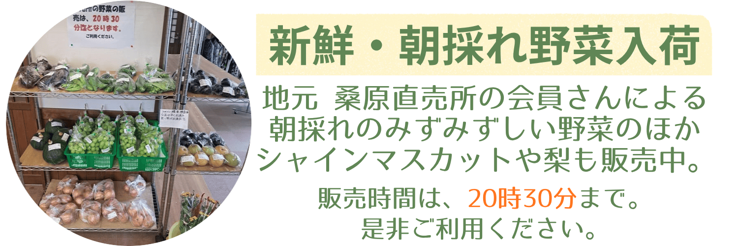 朝採れ野菜・果物入荷中
